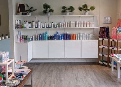 Sage Kids Family Salon & Retail Boutique displays diverse hair products in West Linn, Oregon, US.