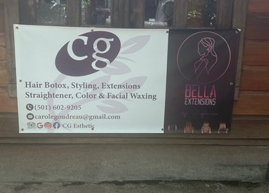 CG Bella Extensions, St Thelmo by Abrazos hotel signage in San Pedro, BZ for beauty services.