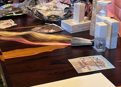 Beauty products and hair extensions at CG Bella Extensions, St Thelmo by Abrazos hotel, San Pedro, BZ.