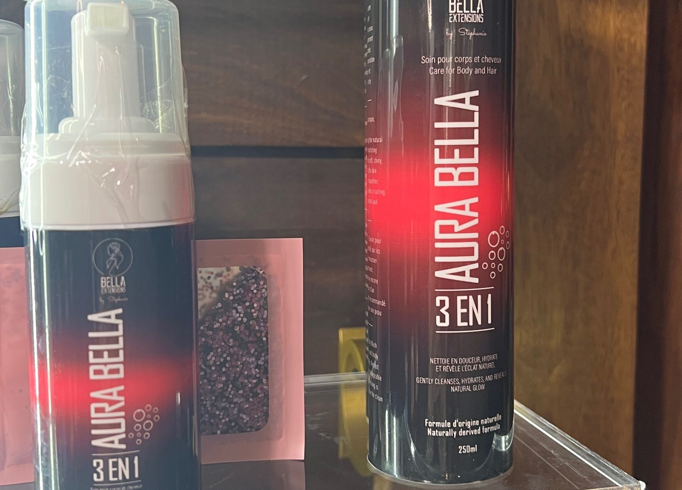 Aura Bella products at CG Bella Extensions, St Thelmo by Abrazos hotel, San Pedro, BZ.