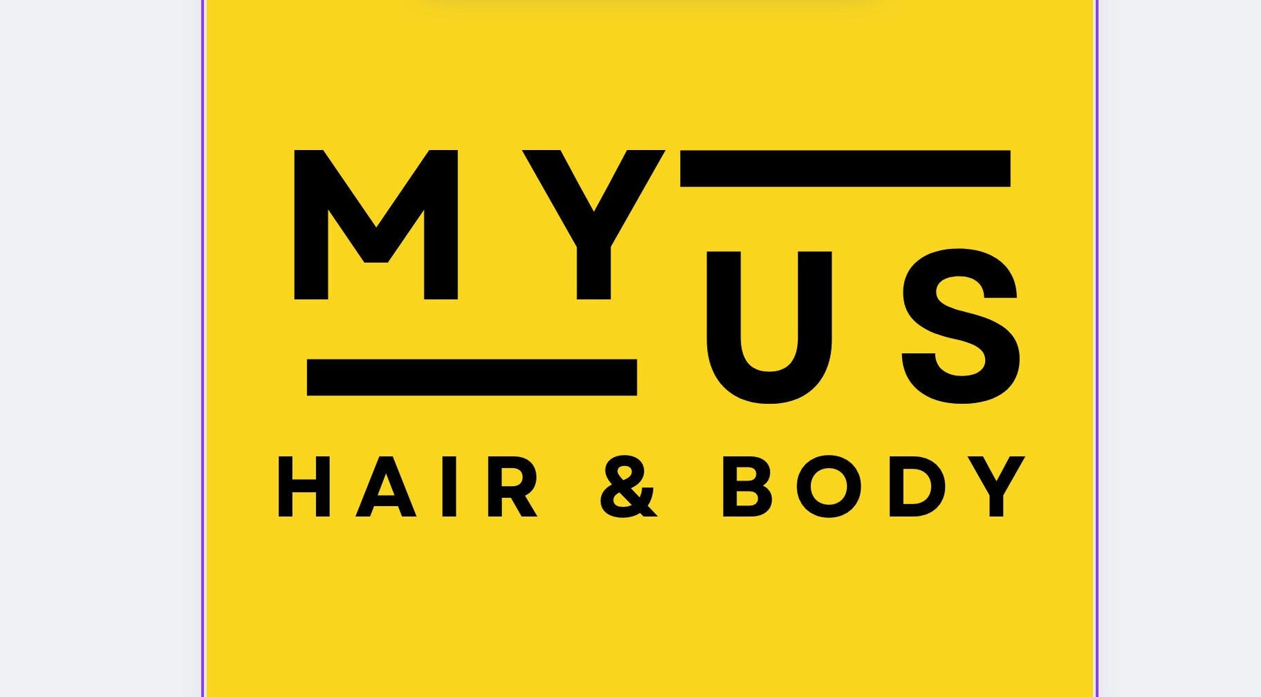 Bright yellow logo of My Us Hair and Body, Chatswood, New South Wales, AU.