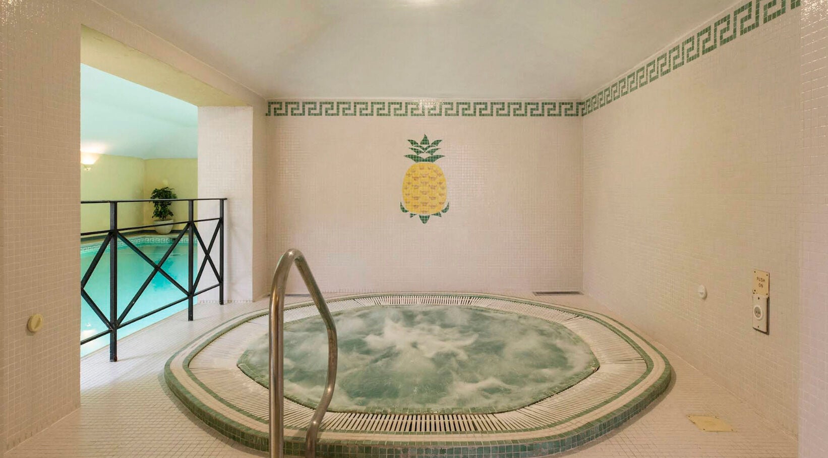 Relaxing Jacuzzi area at Middlethorpe Hall, York, England, GB, featuring calming mosaic designs.