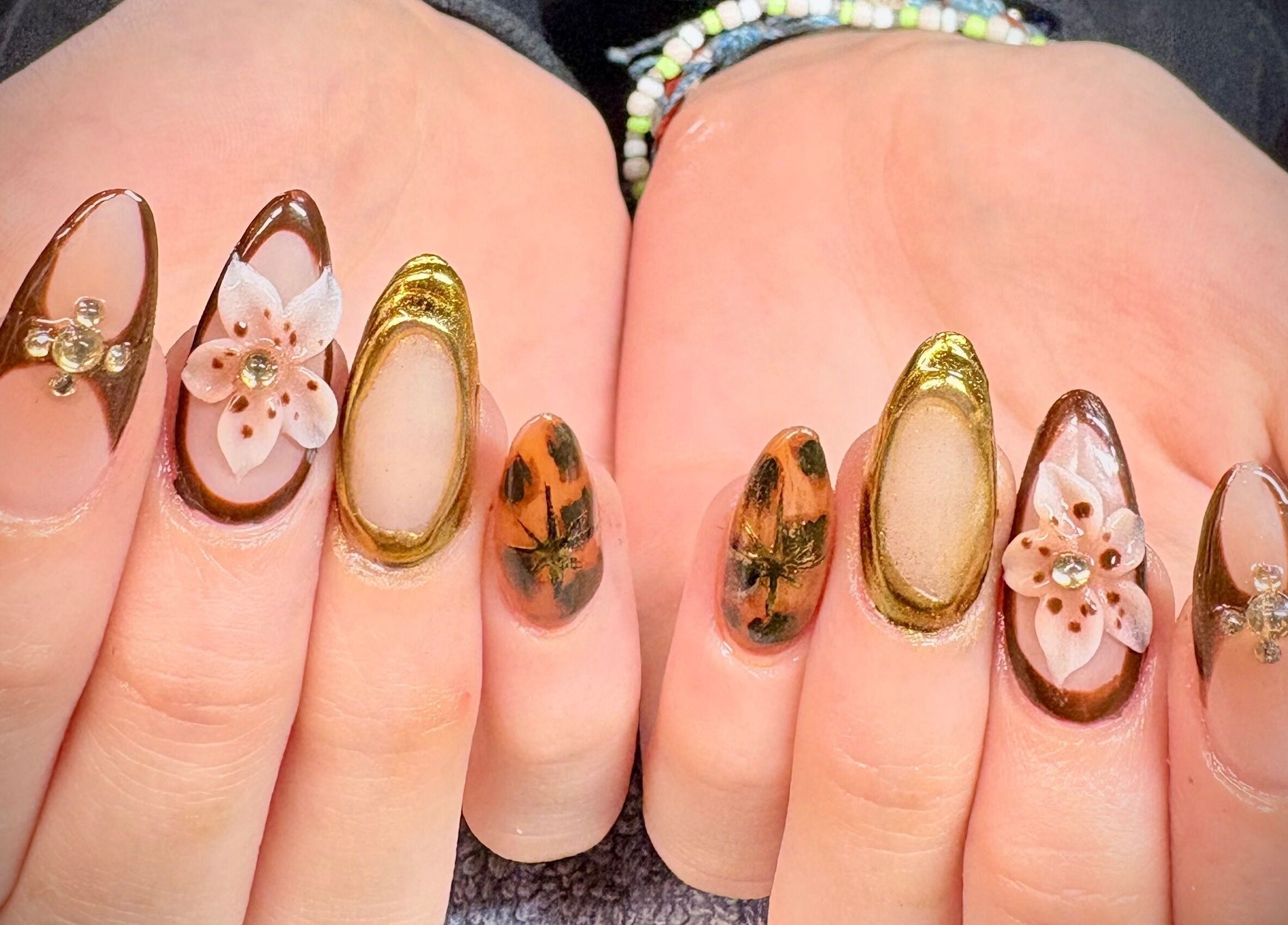 Intricate floral nail art at Nail Luxe, Davie, Florida, US showcases elegant design and craftsmanship.
