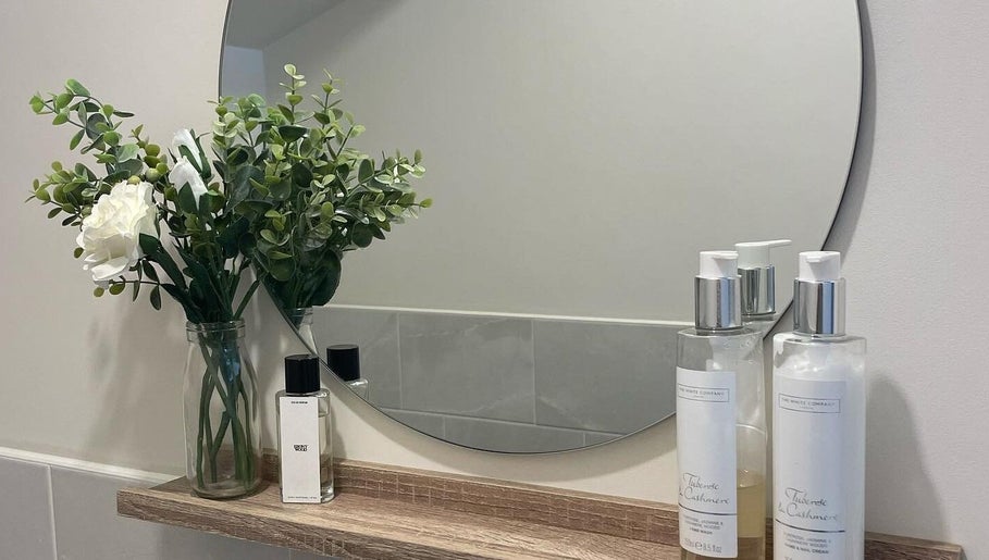 Elegant vanity with greenery and skincare at Abigail Grace Beauty, Rugby, England, GB enhancing ambiance.