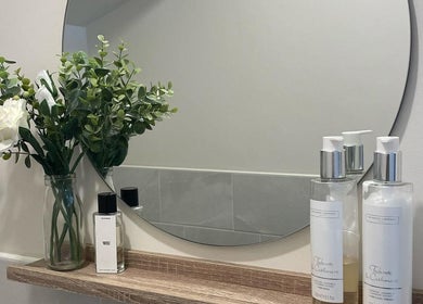 Elegant vanity with greenery and skincare at Abigail Grace Beauty, Rugby, England, GB enhancing ambiance.