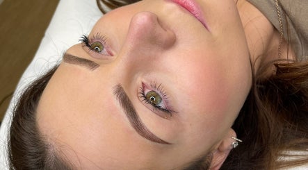 Close-up of a woman's freshly styled eyebrows at Abigail Grace Beauty, Rugby, England, GB.