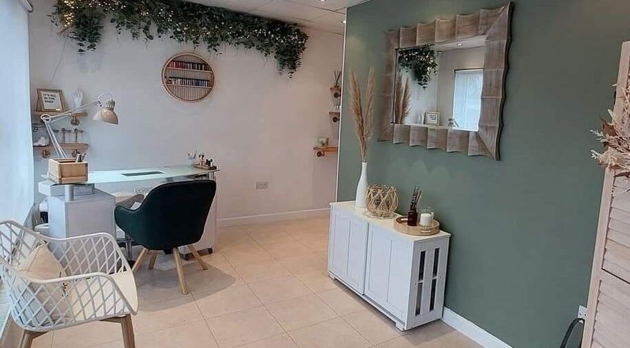 Elegant interior of Coco Beauty in Belper, England, GB featuring a stylish desk and soothing decor.