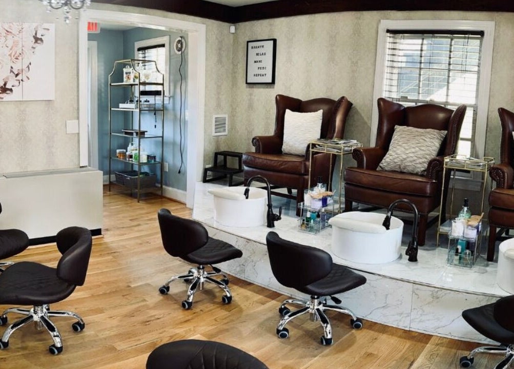Elegant pedicure chairs at My River Nails and Spa LLC, Great Falls, Virginia, US offering a serene ambiance.
