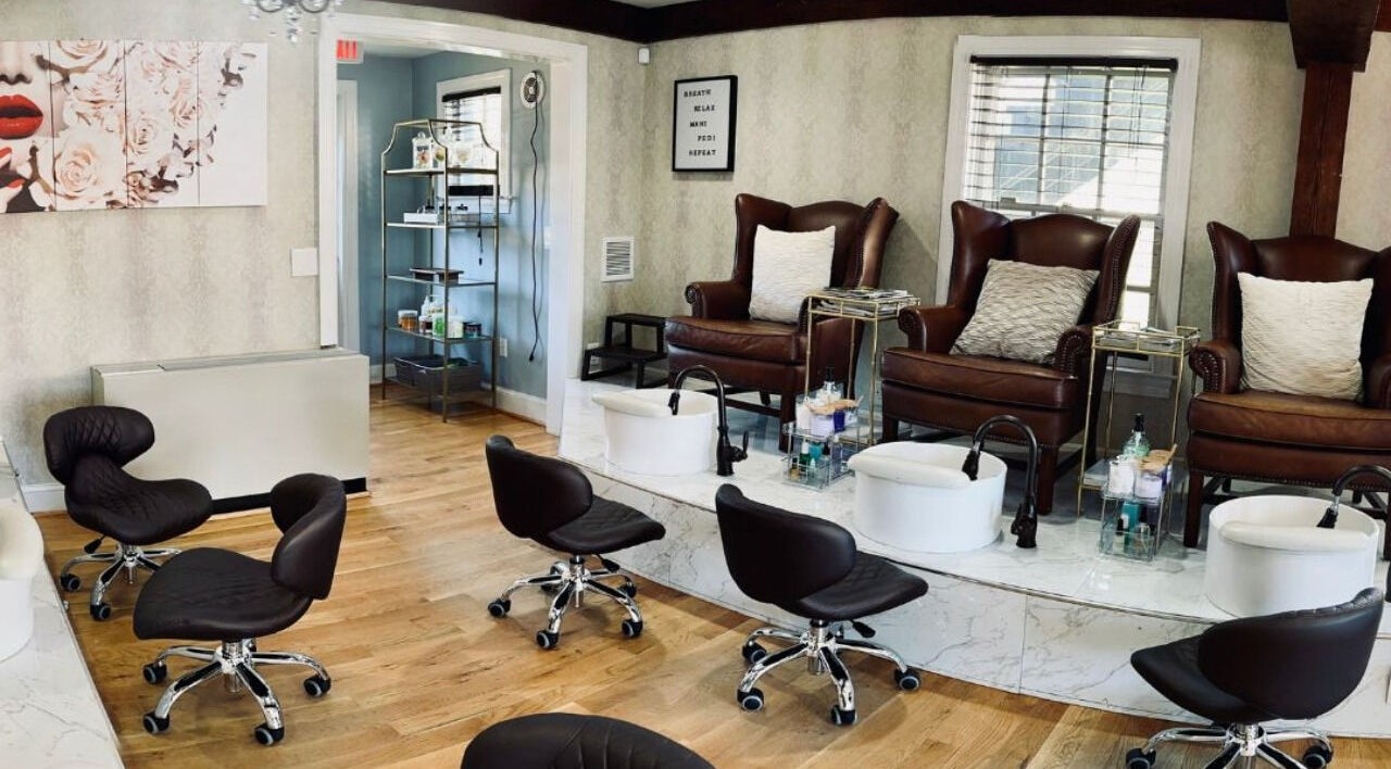 Elegant pedicure chairs at My River Nails and Spa LLC, Great Falls, Virginia, US offering a serene ambiance.