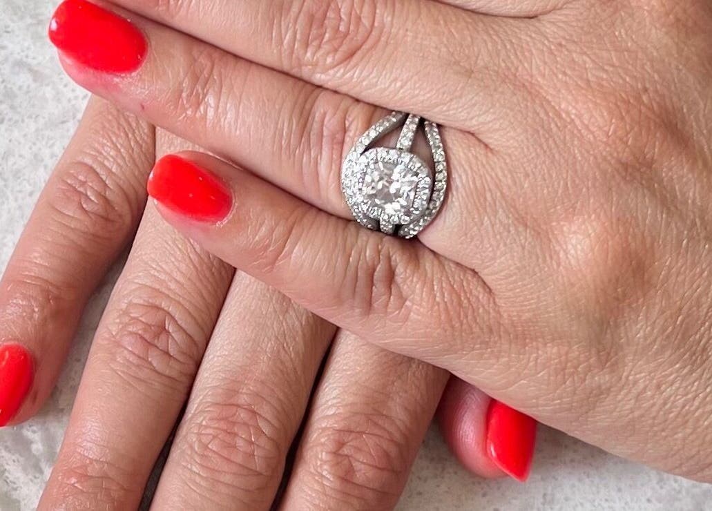 Close-up of vibrant red manicure at My River Nails and Spa LLC, Great Falls, Virginia, US.