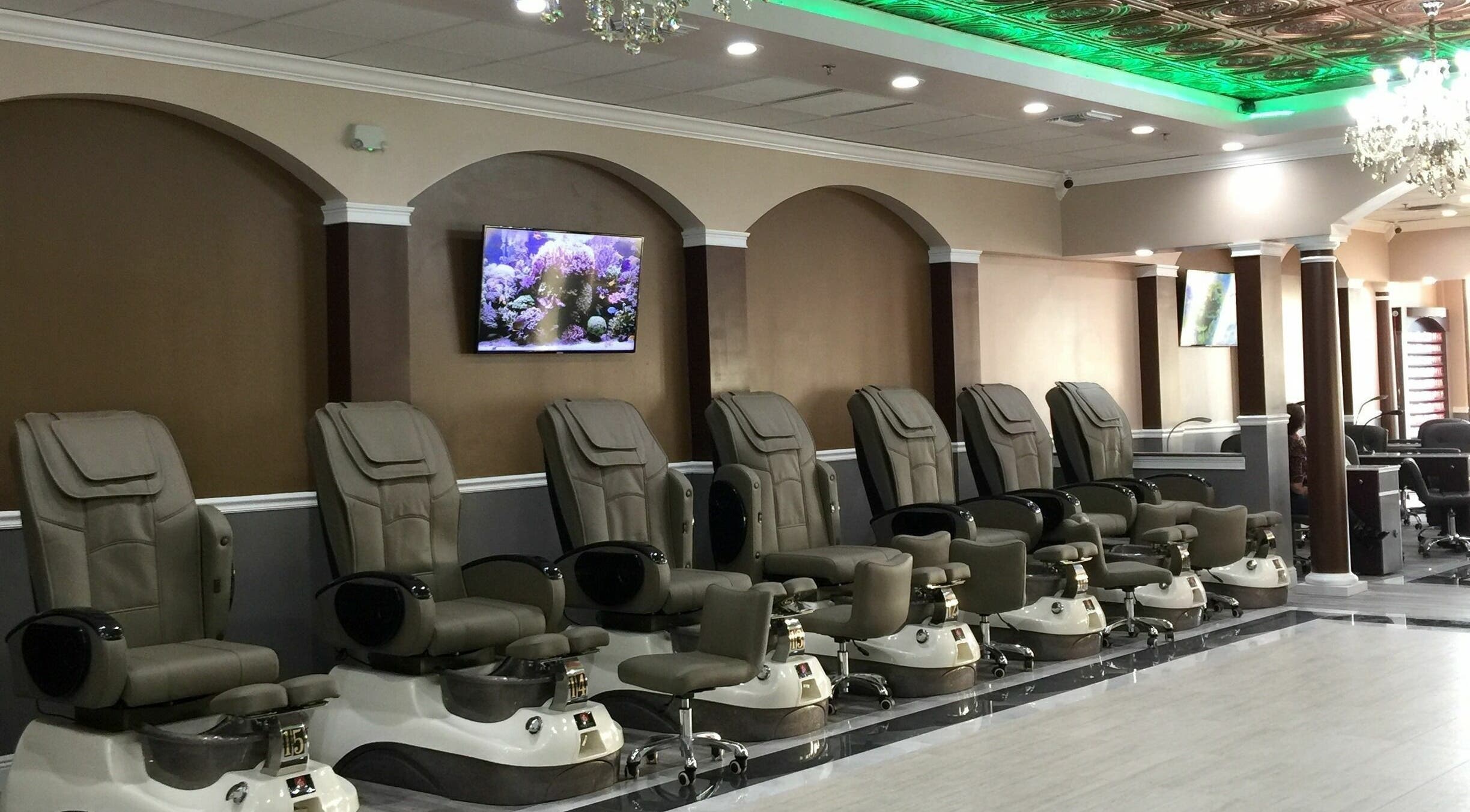 Luxurious pedicure chairs at Venus Nails and Spa Lake Mary, Lake Mary, Florida, US, offering serene comfort.