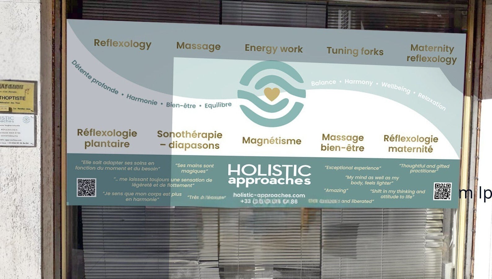 Holistic Approaches sign at Cabinet à Antibes clinic in Antibes, Provence-Alpes-Côte d'Azur, FR.