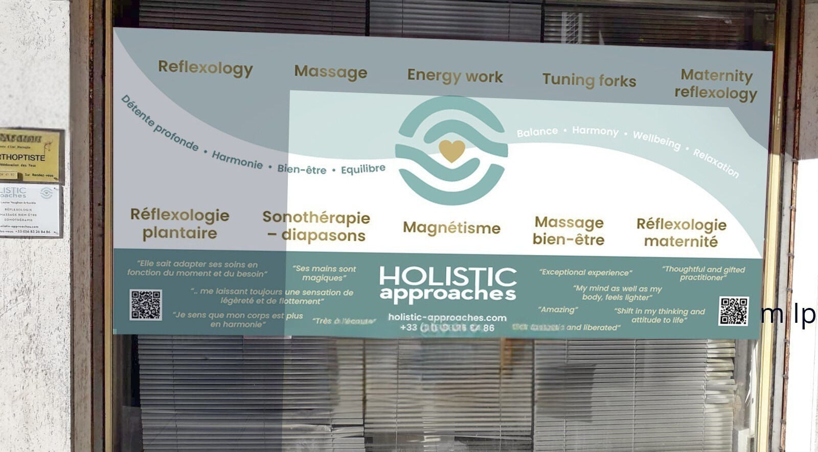 Holistic Approaches sign at Cabinet à Antibes clinic in Antibes, Provence-Alpes-Côte d'Azur, FR.