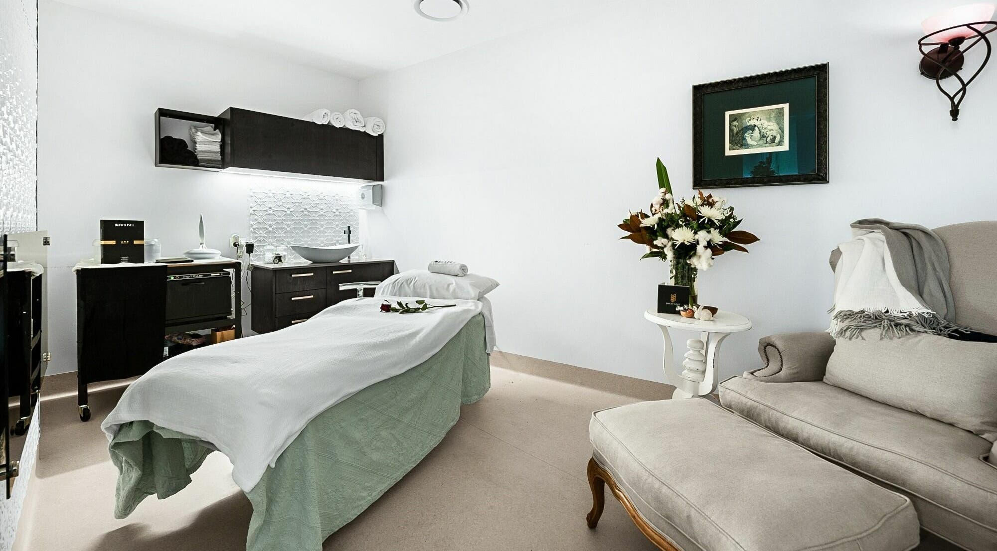 Relaxing spa room at Barley Sugar Day Spa and Beauty, Salamander Bay, New South Wales, AU, with massage table.