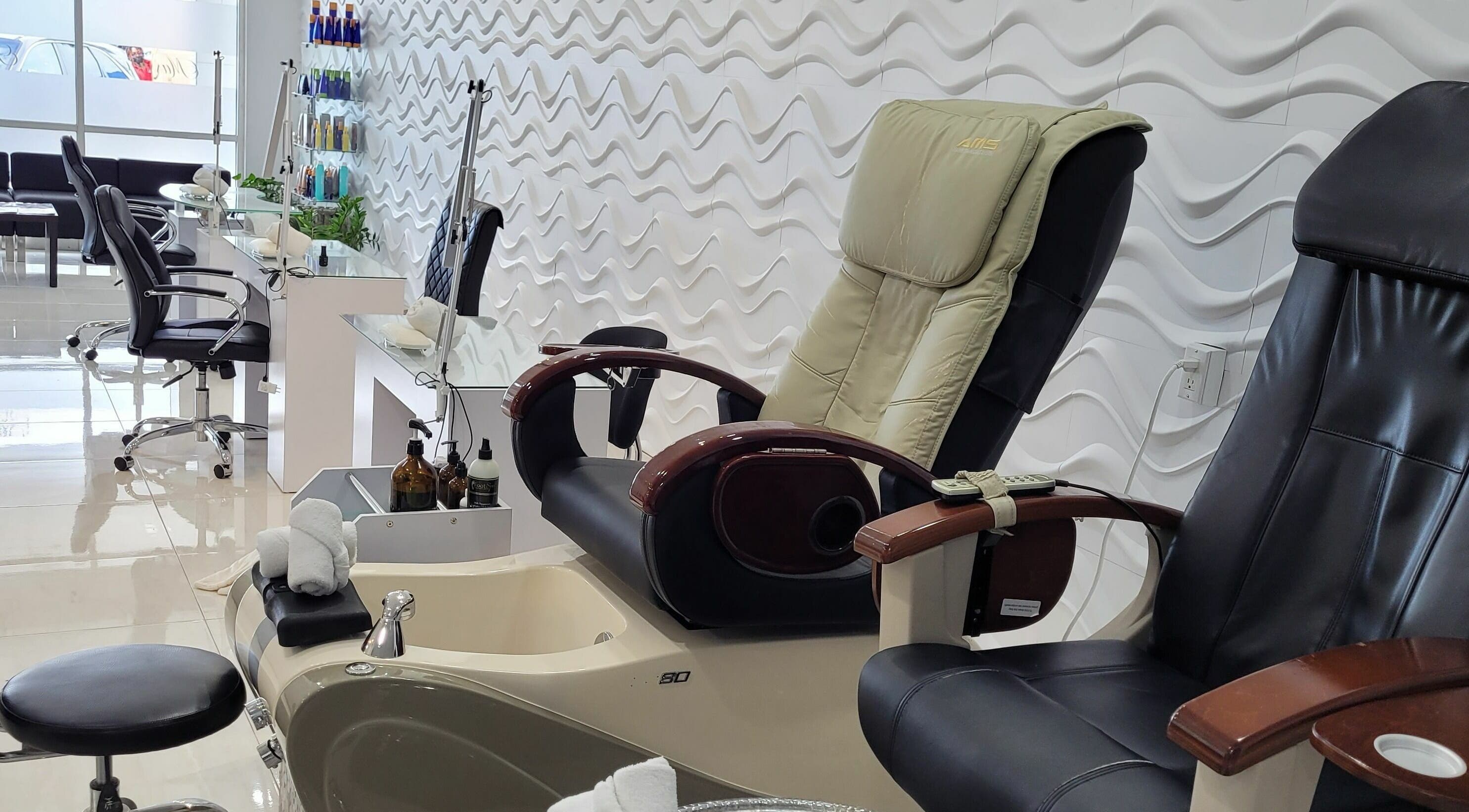 Luxurious pedicure chairs at The Salon, George Town, KY, offering a comfortable spa experience.