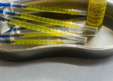 Sterile syringes and LemonBottle ampoule at Beauty at No.5, Burton, England, GB for rejuvenating treatments.
