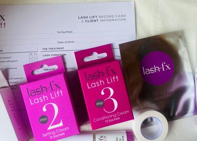 Lash lift products at Beauty at No.5 in Burton, England, GB, showcasing various treatment items.