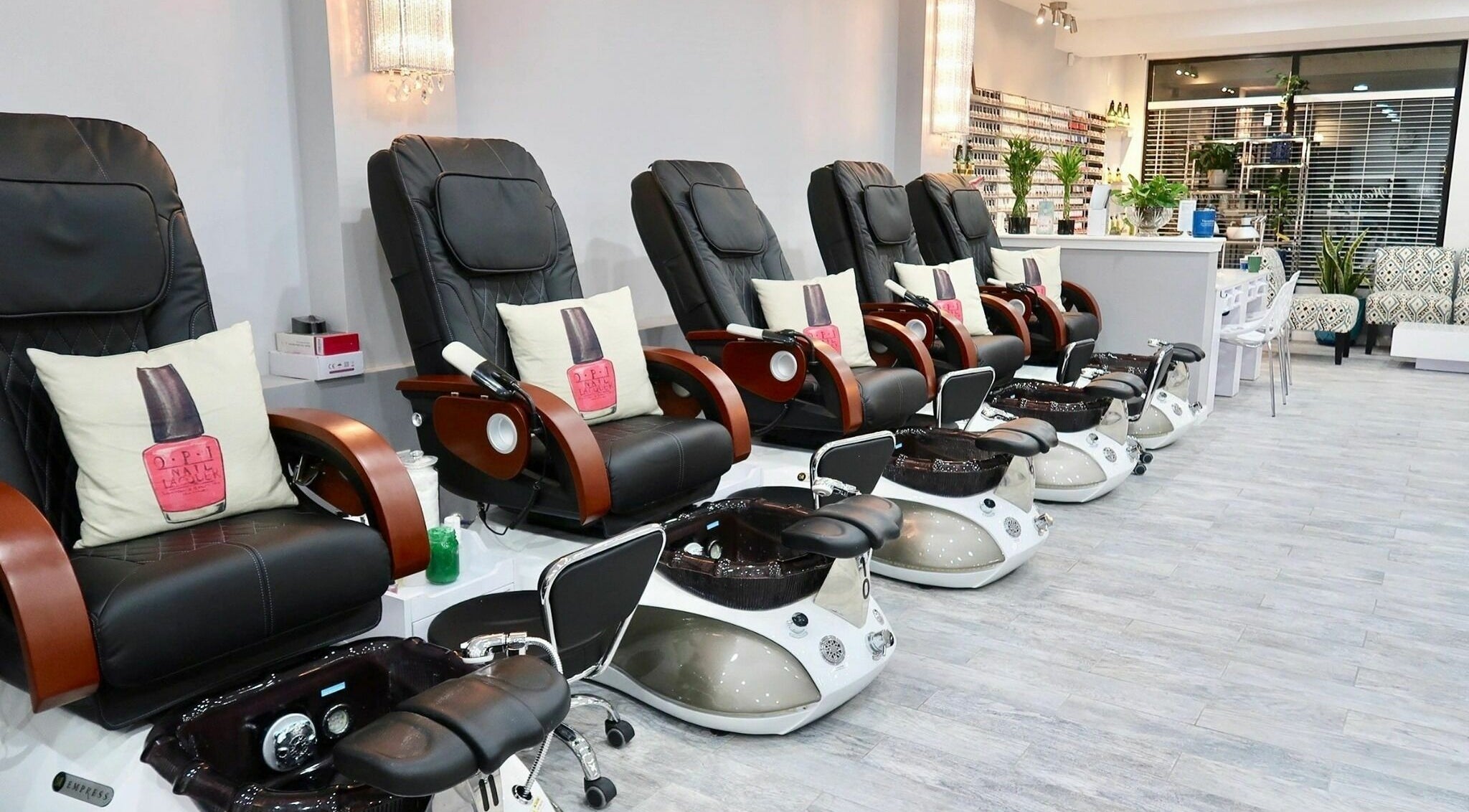 Luxurious pedicure stations at Bond Beauty in Howell Township, New Jersey, US, offering a relaxing spa experience.
