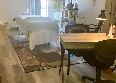 Peaceful massage room at Caroline Altmann Massage Therapy, St. Augustine, Florida, US.