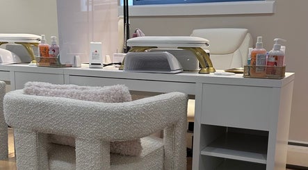 Chic nail station at Lilynailsmater Carle Place, Carle Place, New York, US, showcasing modern equipment and stylish decor.