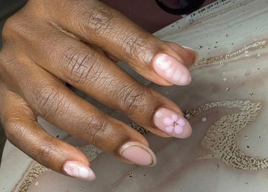 Elegant nail art with floral design at Lilynailsmater Carle Place in Carle Place, New York, US.