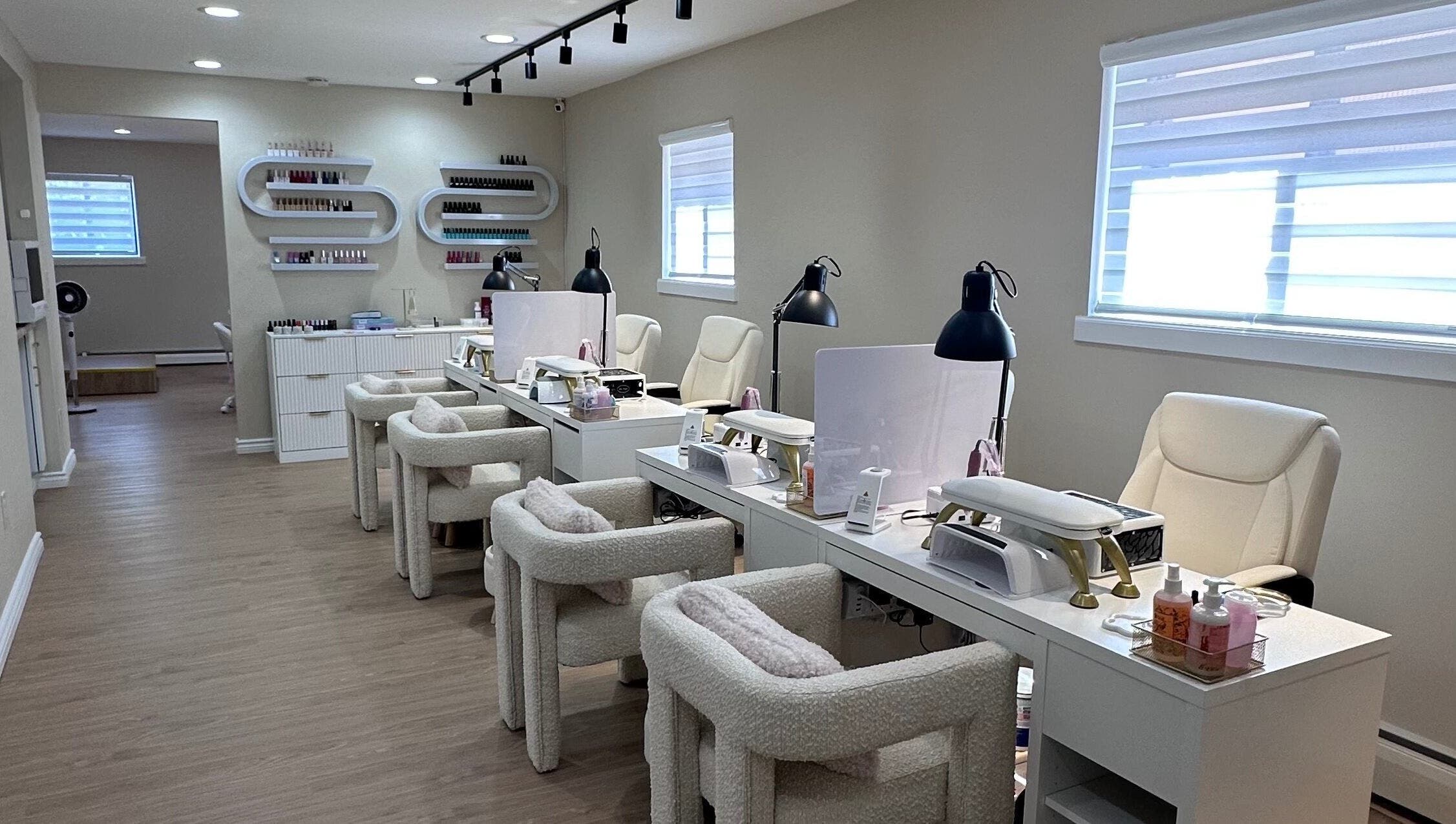 Cozy and stylish nail salon interior at Lilynailsmaster Carle Place, Carle Place, New York, US.