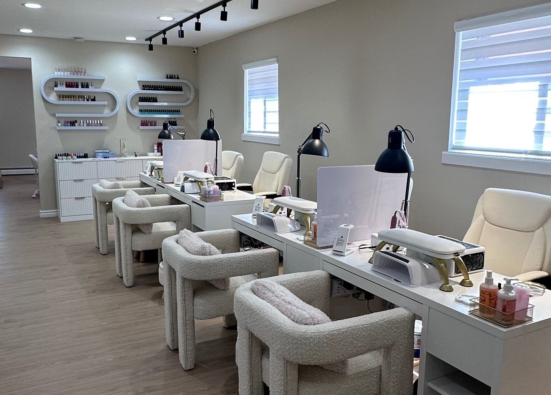 Cozy and stylish nail salon interior at Lilynailsmaster Carle Place, Carle Place, New York, US.