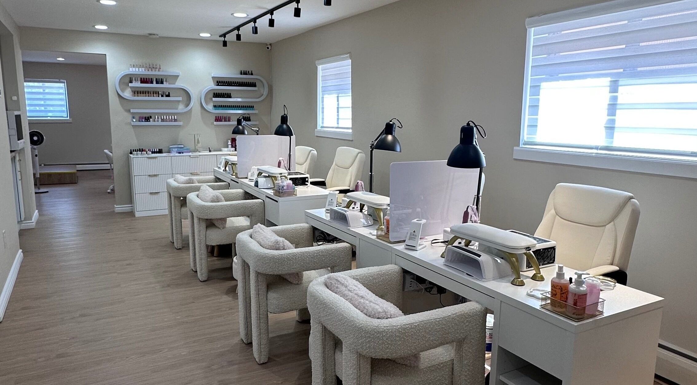 Cozy and stylish nail salon interior at Lilynailsmaster Carle Place, Carle Place, New York, US.