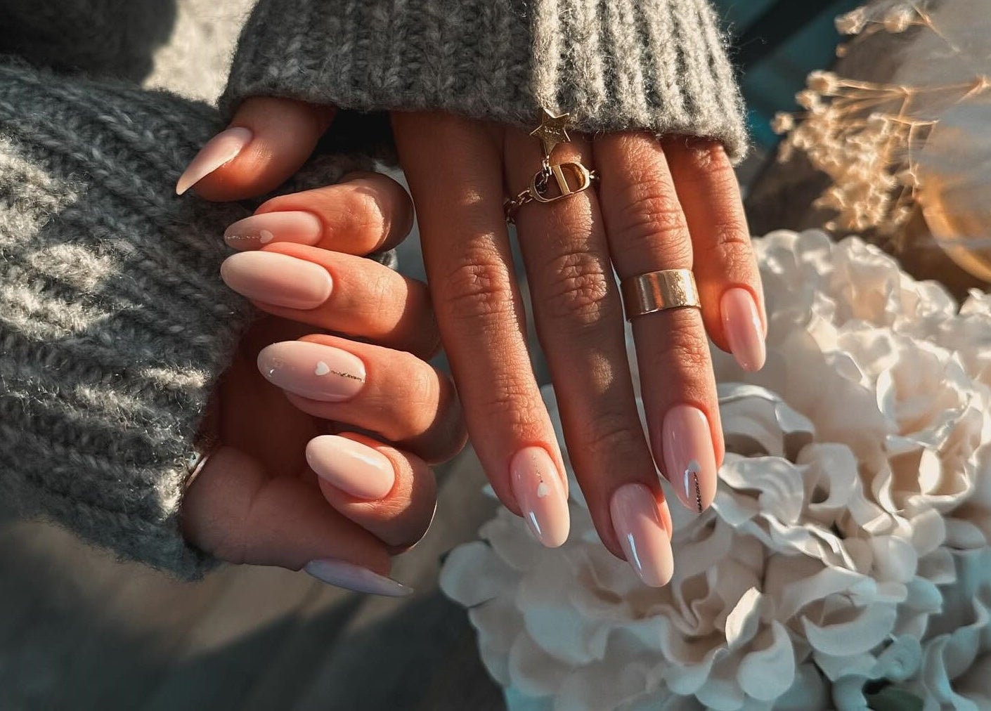 Elegant, polished nails with floral decor at Lilynailsmaster Forest Hills, New York, New York, US.