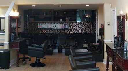 Luxurious styling area at Salon Posh & DeCara Makeup, Mamaroneck, New York, US.