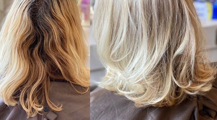 Before and after blonde hair makeover at Tickityboo, Houghton Le Spring, England, GB.