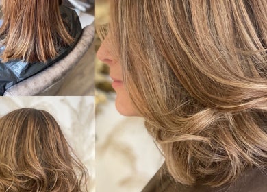 Close-up of glossy, wavy haircut at Tickityboo, Houghton Le Spring, England, GB
