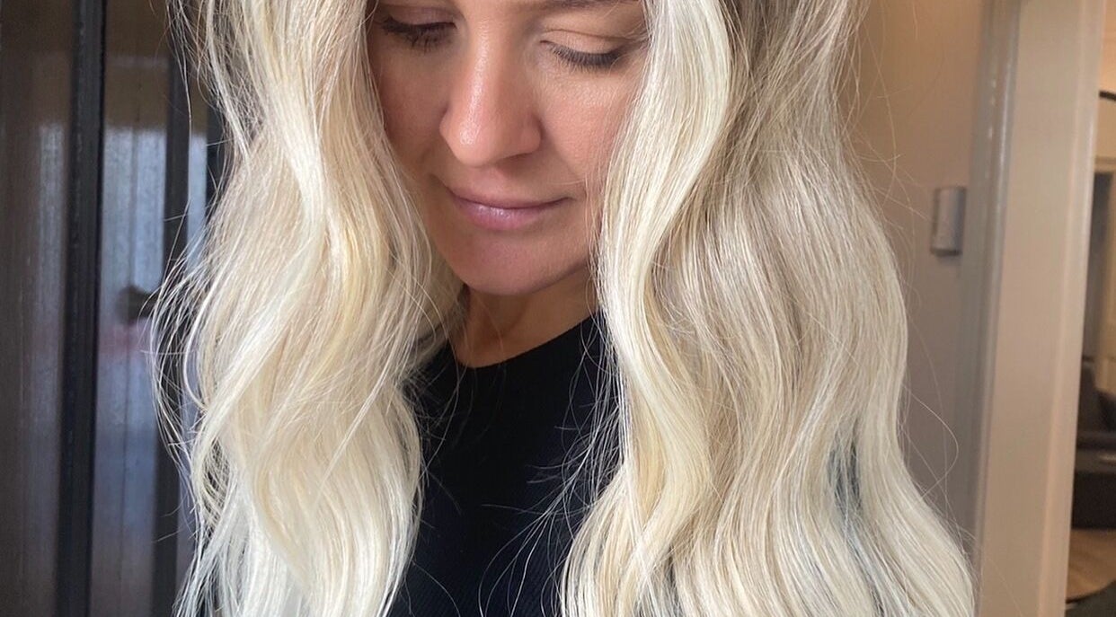 Close-up of elegant blonde hairstyle at Hair by Bree, Camden, New South Wales, AU.