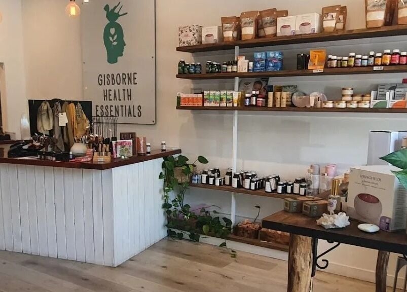 Interior of Gisborne Health Essentials, showcasing products and natural decor in Gisborne, Victoria, AU.