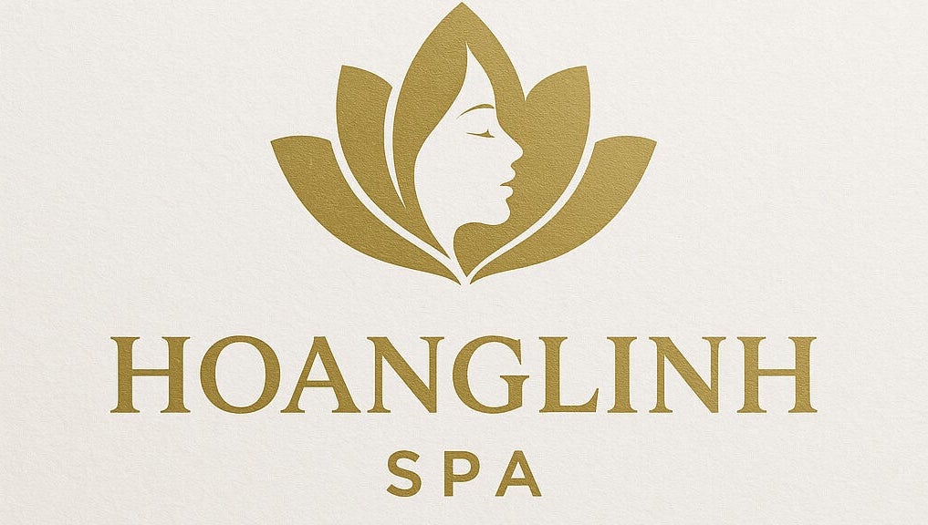 HoangLinh Spa logo in mission, British Columbia, CA, featuring a golden lotus and woman's profile.