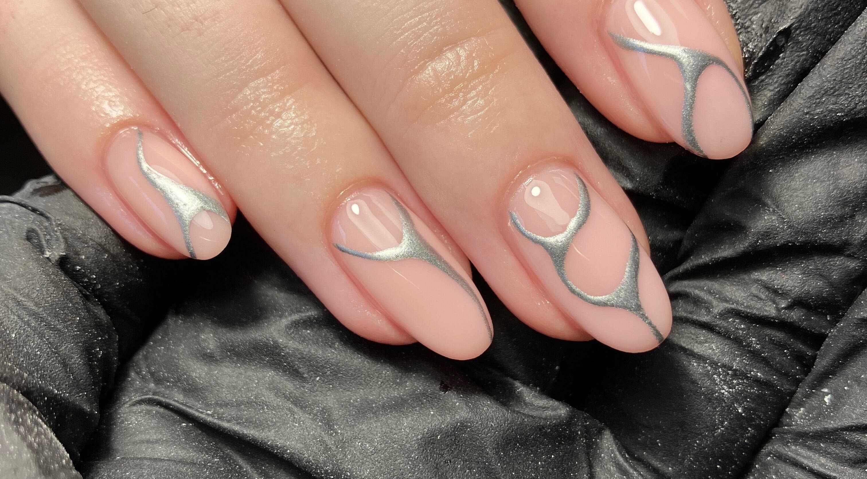 Elegant silver nail art at Rebecca Davies Beauty | CASH ONLY | in Kenfig Hill, Wales, GB.