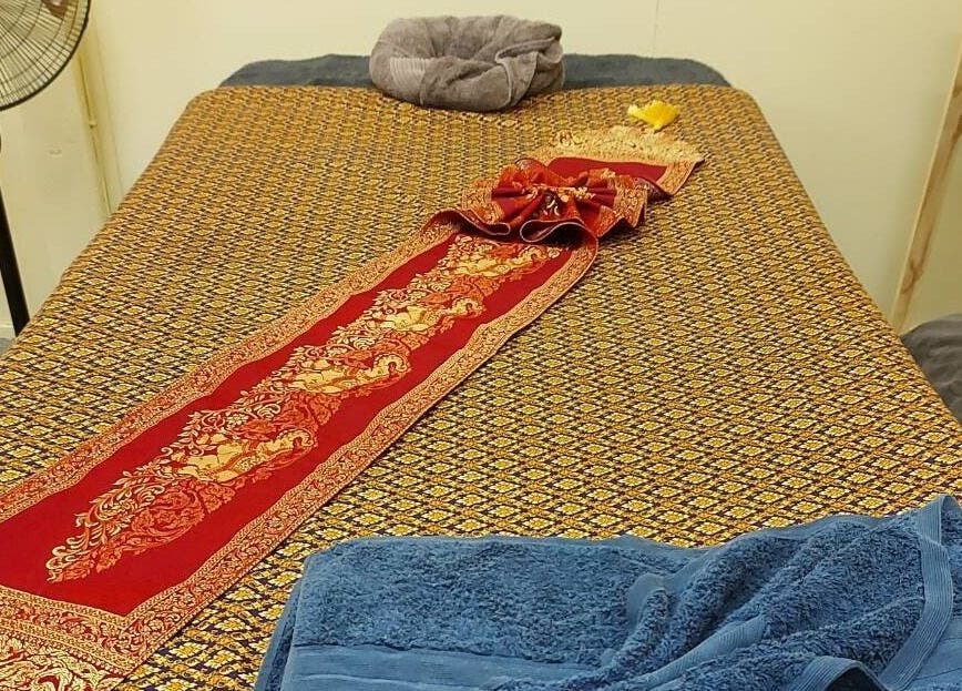 Elegant Thai massage bed setup at Lotus Thai Massage Warwick, QLD in Warwick, Queensland, AU.