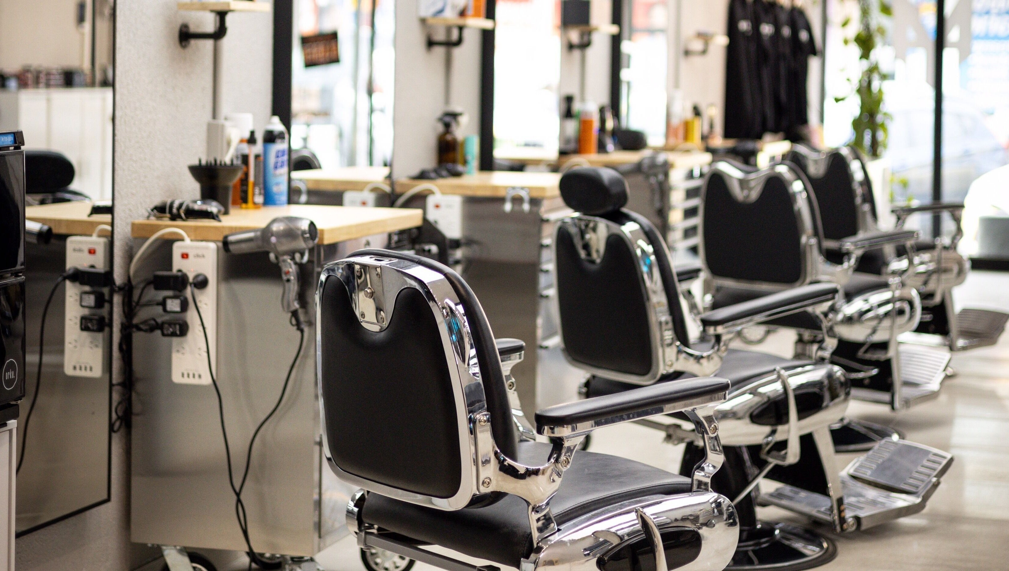 Modern barber chairs at Young Habbitt Barbers - Werribee in Melbourne, Victoria, AU.