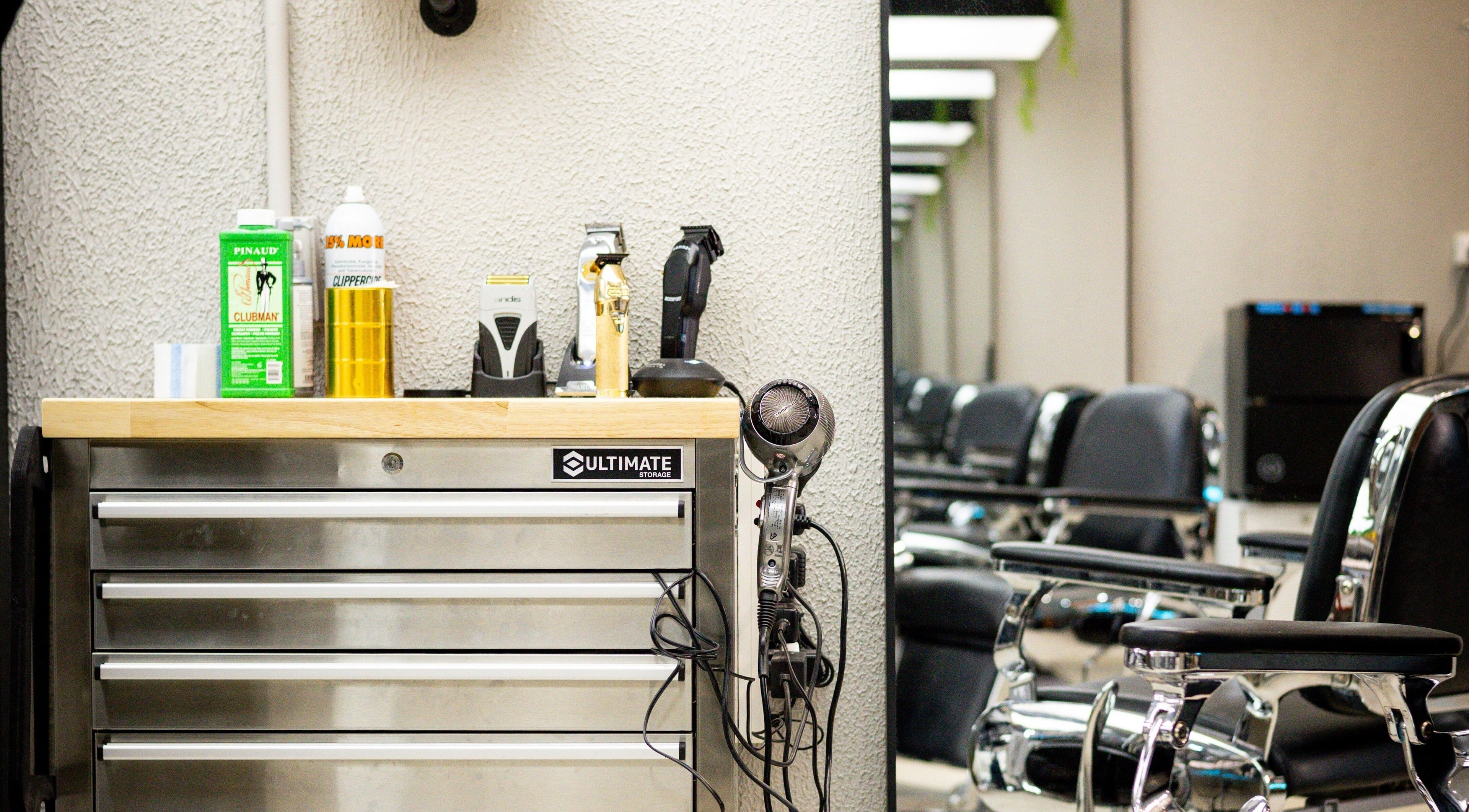 Barber station at Young Habbitt Barbers - Werribee, Melbourne, Victoria, AU featuring grooming tools.