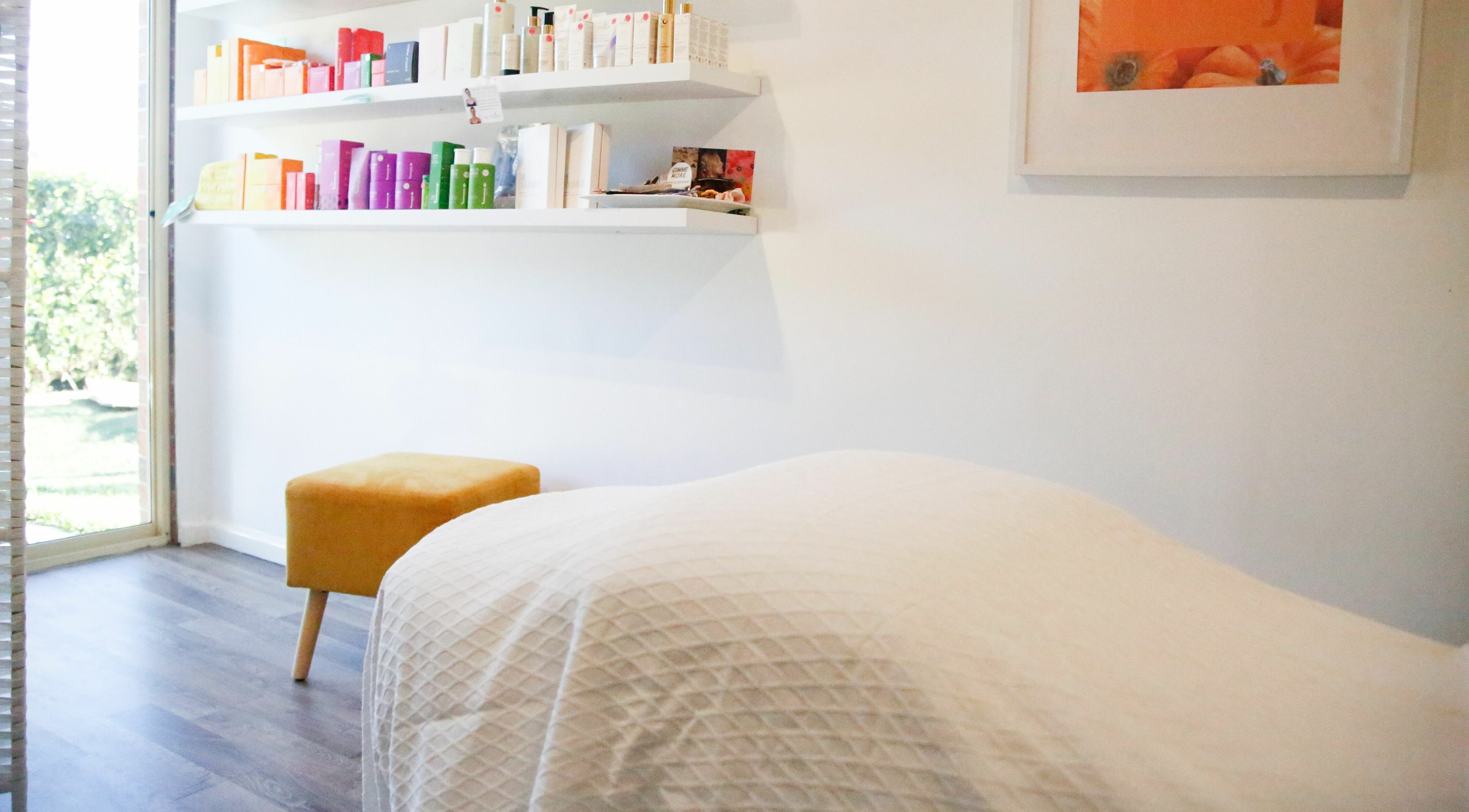 Tranquil treatment room at Meditate and Exfoliate, Ourimbah, New South Wales, AU, featuring a cozy massage bed.