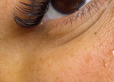 Close-up of eyelash extensions at LB Aesthetic, New York, New York, US, showcasing expert application and detail.