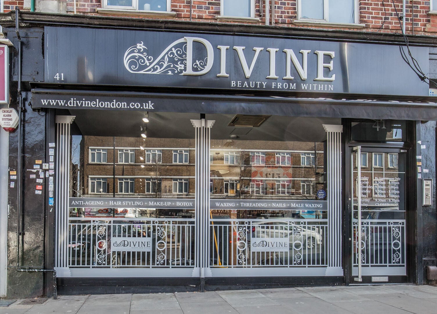 Front view of Divine London Clinic in Northwood, England, GB, showcasing beauty services.