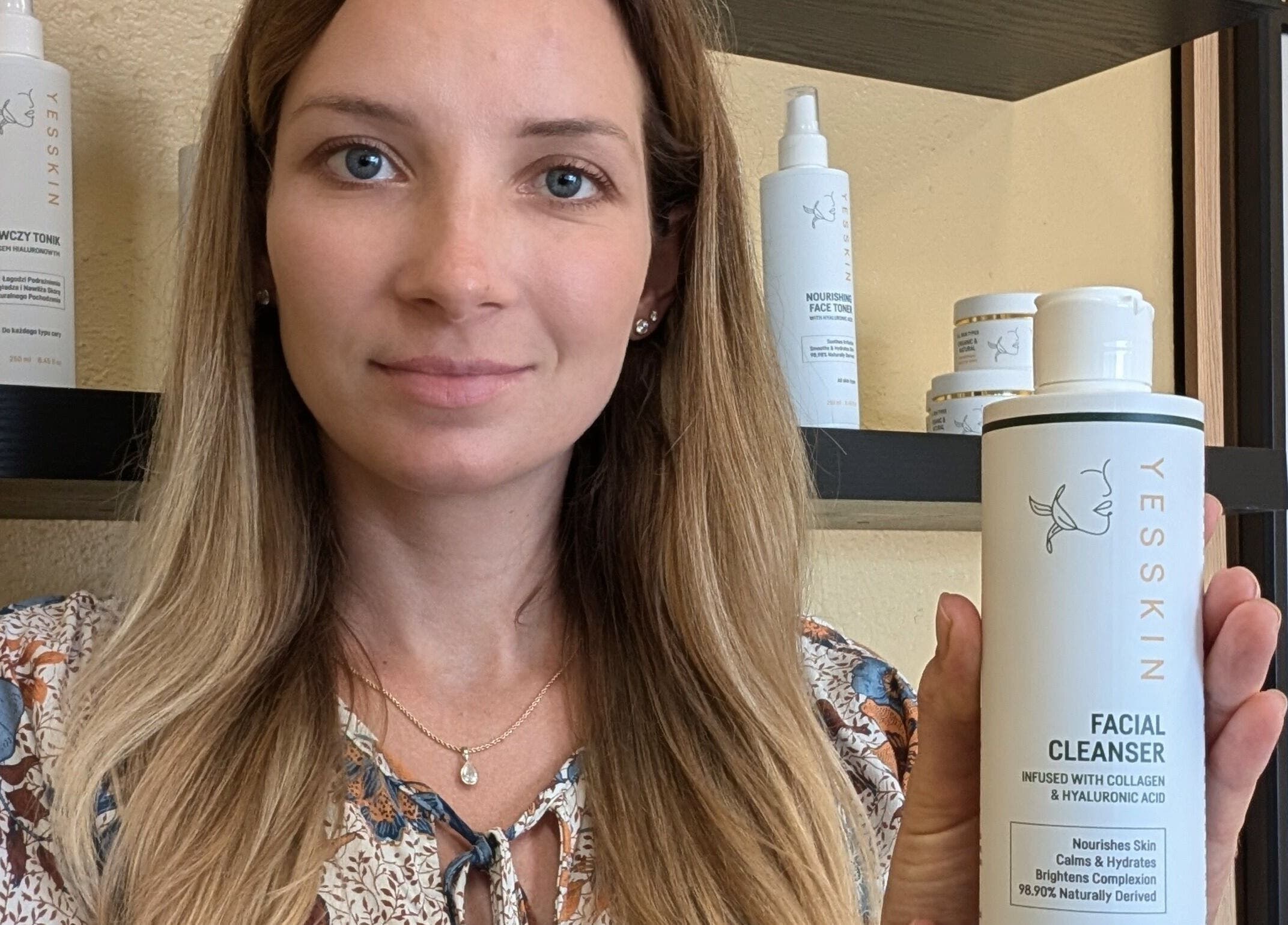 Yesskin Skin Care in Tarpon Springs, Florida showcasing facial cleanser with collagen and hyaluronic acid.