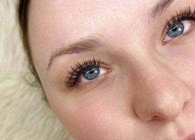 Close-up of expertly applied eyelash extensions at Lashed by Krissy in Tucson, Arizona, US.