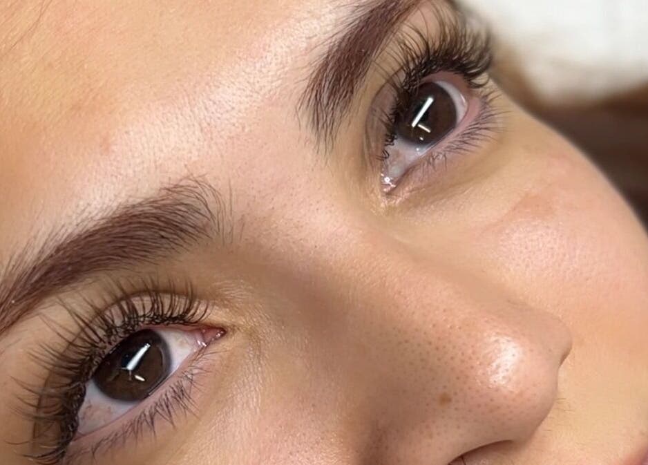 Close-up of expertly done eyelash extensions at Lashed by Krissy in Tucson, Arizona, US.