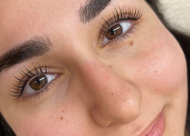 Closeup of beautifully styled lashes at Lashed by Krissy, Tucson, Arizona, US, showcasing expert craftsmanship.
