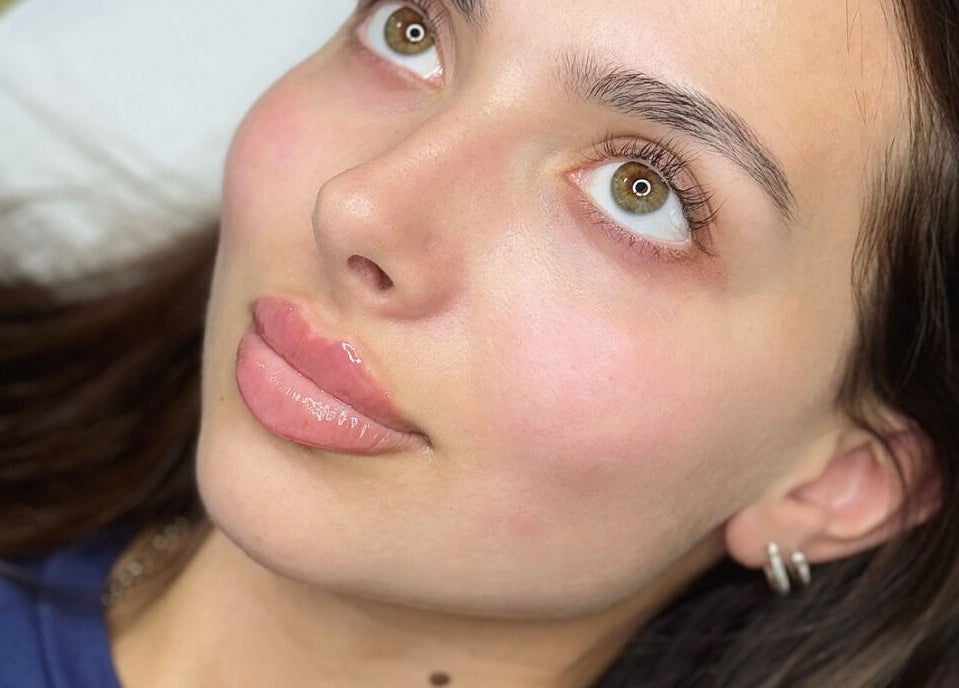 Close-up of a woman's radiant complexion at Studio Twenty2, Heddon-on-the-Wall, England, GB.