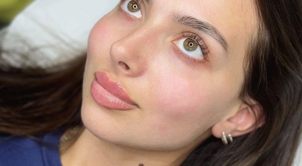 Close-up of a woman's radiant complexion at Studio Twenty2, Heddon-on-the-Wall, England, GB.