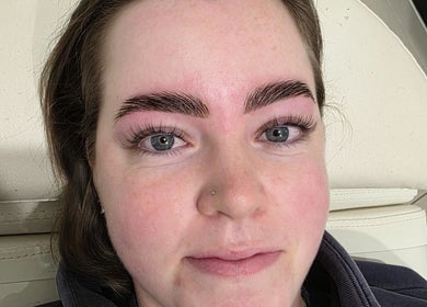 Client showcasing brows after treatment at Tomeeka Jay Beauty Collective, Buronga, New South Wales, AU.