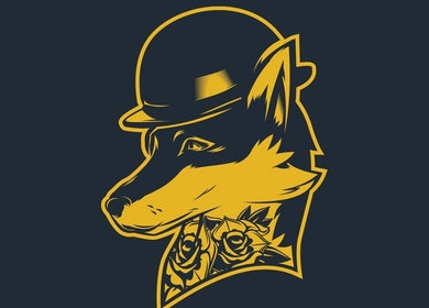 Creative fox illustration with hat and roses at BarberSmiths Notting Hill, London, England, GB.